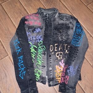 Graffiti Print Jean Jacket